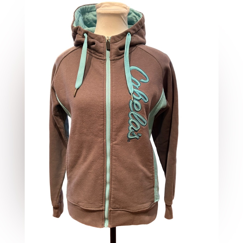 Cabela’s Women’s Full Zip Hoodie Charcoal Brown Grey with Aqua - Size Small